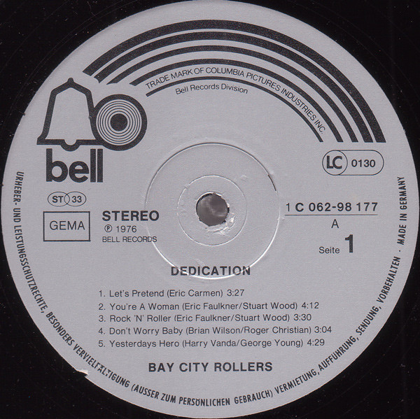Cover zu Bay City Rollers - Dedication | 1976 | Vinyl | Rock, Pop | Germany Schallplatten Ankauf