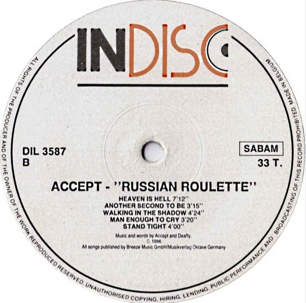 Cover zu Accept - Russian Roulette | 1986 | Vinyl | Rock | Belgium