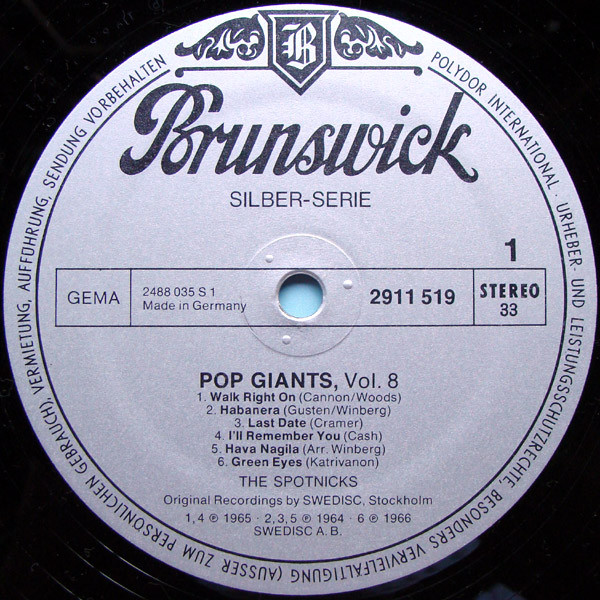Cover zu The Spotnicks - Pop Giants, Vol. 8 | 1974 | Vinyl | Rock, Pop | Germany Schallplatten Ankauf