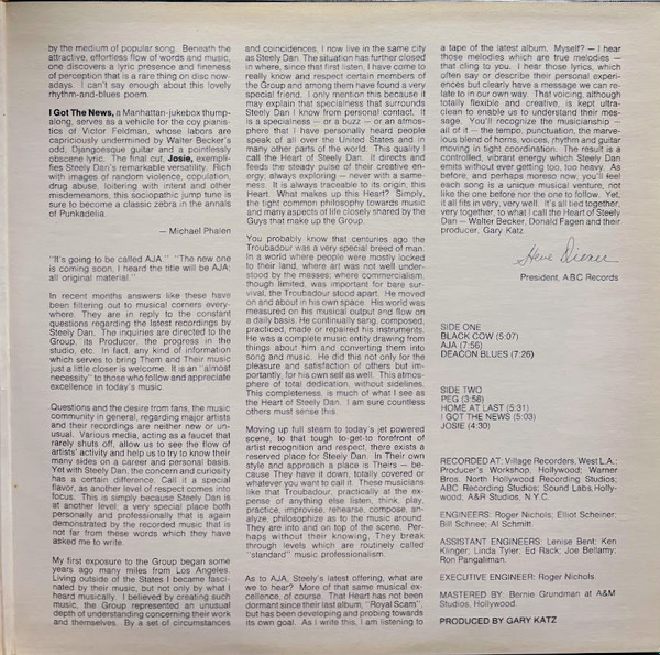 Cover zu Steely Dan - Aja | 1977 | Vinyl, LP, Album, Limited Edition, Stereo | Jazz, Rock | Canada Schallplatten Ankauf