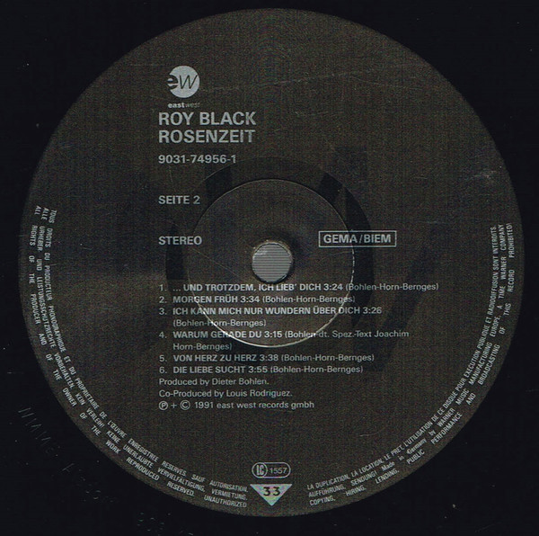 Cover zu Roy Black - Rosenzeit | 1991 | Vinyl | Electronic, Pop | Europe