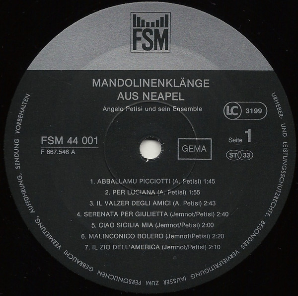 Cover zu Angelo Petisi - Mandolinenklänge Aus Neapel | 1981 | Vinyl | Folk, World, & Country | Germany