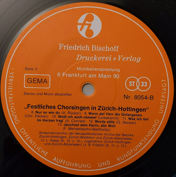 Cover zu Various - Festliches Chorsingen In Zürich-Hottingen Am 23. Mai 1980 | 1980 | Vinyl | Classical, Folk, World, & Country | Germany & Switzerland