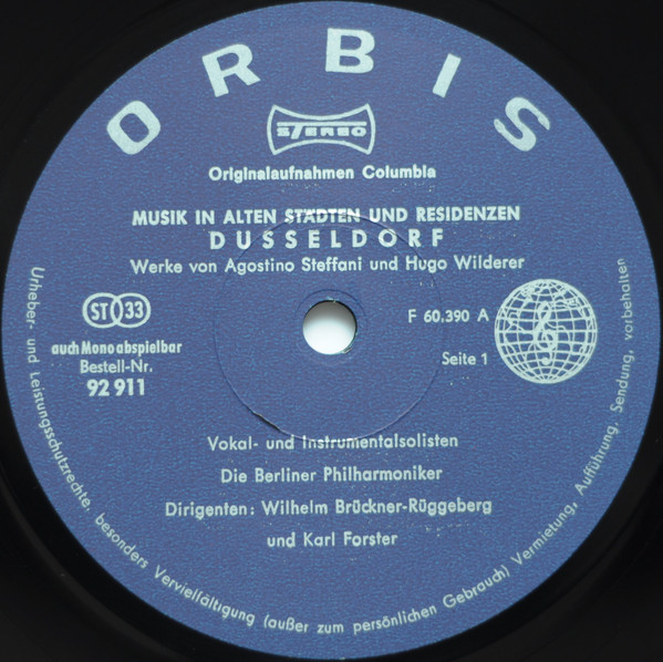 Cover zu Agostino Steffani, Arcangelo Corelli, Johann Schenk, Johann Hugo Von Wilderer - Düsseldorf (Am Hofe Jan Wellems) | 1971 | Vinyl | Classical | Germany