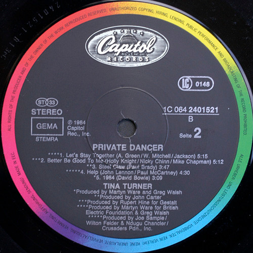 Cover zu Tina Turner - Private Dancer | 1984 | Vinyl, LP, Album, Stereo | Rock | Europe Schallplatten Ankauf