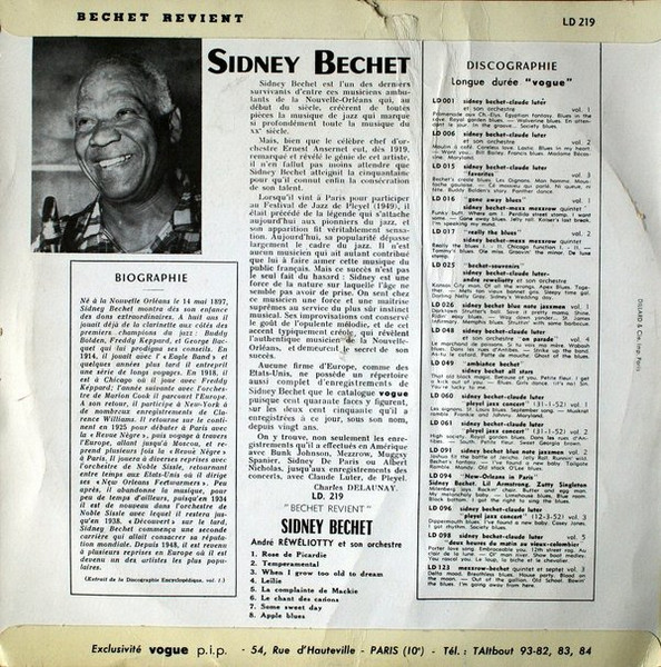 Cover zu Sidney Bechet Avec André Réwéliotty Et Son Orchestre - Bechet Revient | Vinyl | Jazz | France Schallplatten Ankauf