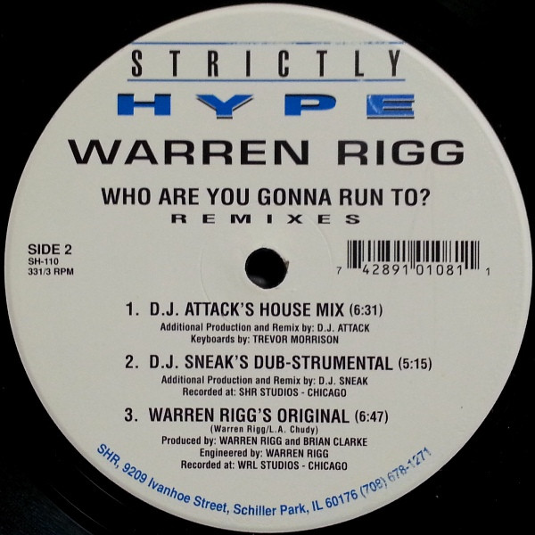 Cover zu Warren Rigg - Who Are You Gonna Run To? (Remixes) | 1993 | Vinyl | Electronic | US Schallplatten Ankauf