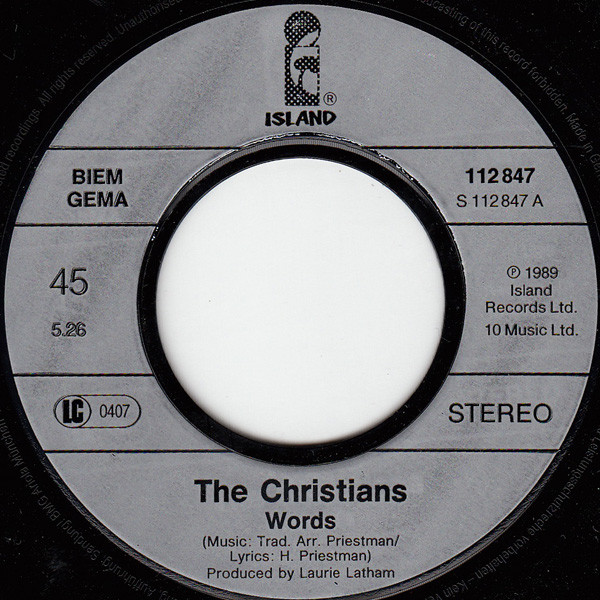 Cover zu The Christians - Words | 1989 | Vinyl | Funk / Soul, Pop | Europe