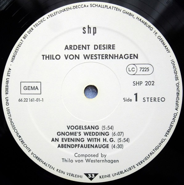 Cover zu Thilo von Westernhagen - Ardent Desire | 1980 | Vinyl | Jazz | Germany