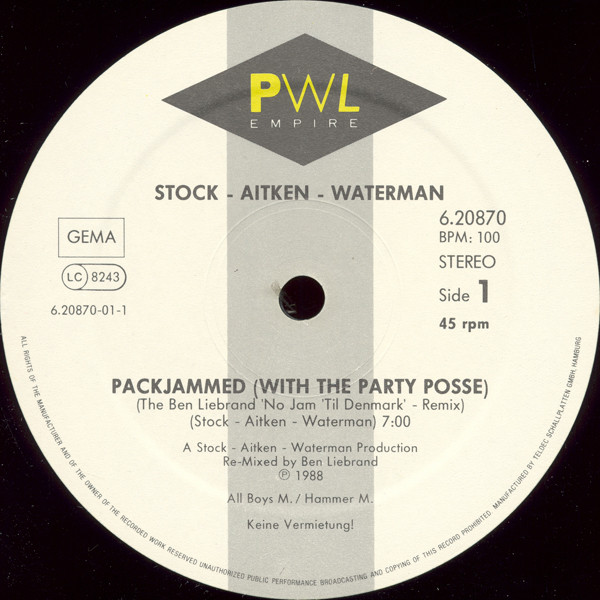 Cover zu Stock, Aitken & Waterman - Packjammed (With The Party Posse) (Remix) | 1988 | Vinyl | Electronic | Germany