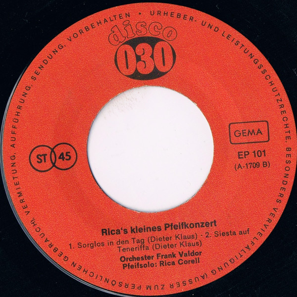 Cover zu Rica Corell, Orchester Frank Valdor, Ensemble Harry Baumann - Rica's Kleines Pfeifkonzert | Vinyl | Jazz, Folk, World, & Country | Germany Schallplatten Ankauf