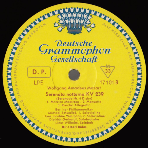 Cover zu Wolfgang Amadeus Mozart - Berliner Philharmoniker, Karl Böhm - Eine Kleine Nachtmusik G-dur KV 525 / Serenata Notturna KV 239 | 1959 | Vinyl | Classical | Germany