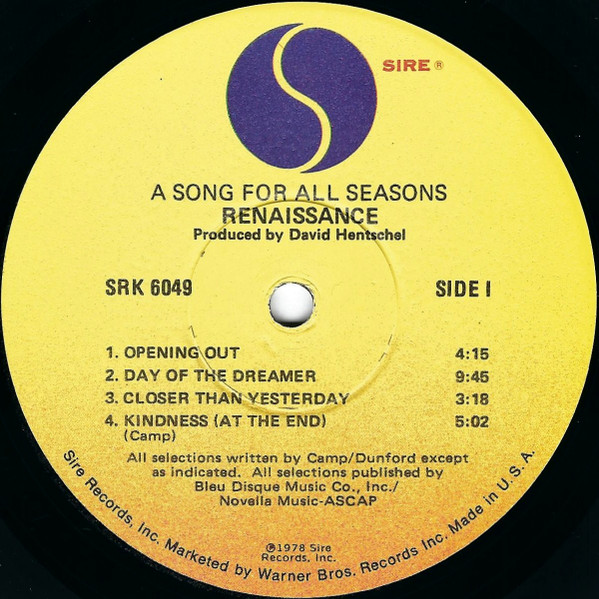 Cover zu Renaissance (4) - A Song For All Seasons | 1978 | Vinyl | Rock | US