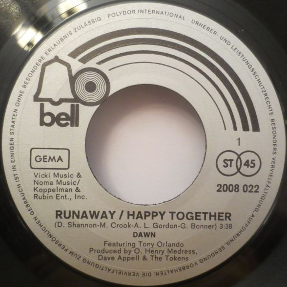 Cover zu Dawn (5) - Runaway/Happy Together / Don't Act Like A Baby | 1972 | Vinyl | Rock, Pop | Germany