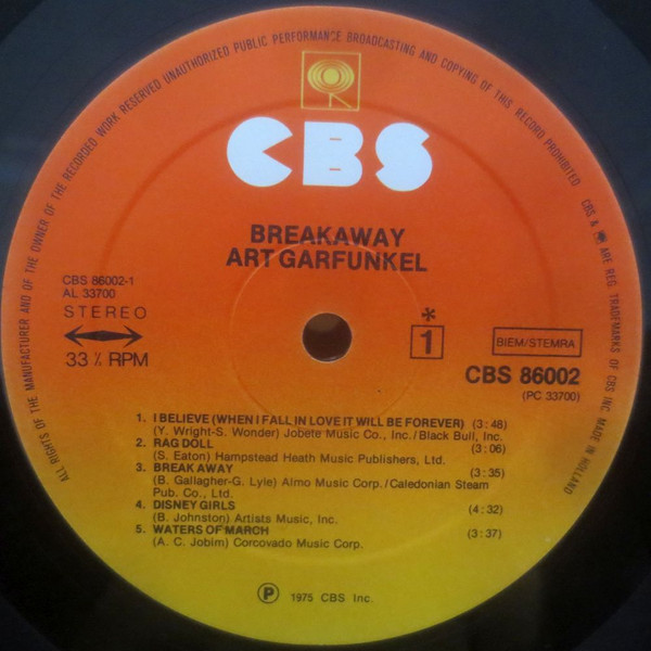 Cover zu Art Garfunkel - Breakaway | 1975 | Vinyl, LP, Album, Stereo | Rock, Pop | Europe