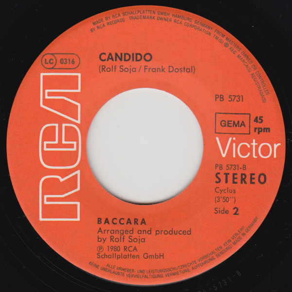 Cover zu Baccara - Sleepy-Time-Toy / Candido | 1980 | Vinyl | Funk / Soul, Pop | Germany