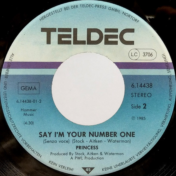 Cover zu Princess - Say I'm Your No. 1 | 1985 | Vinyl | Electronic | Germany Schallplatten Ankauf