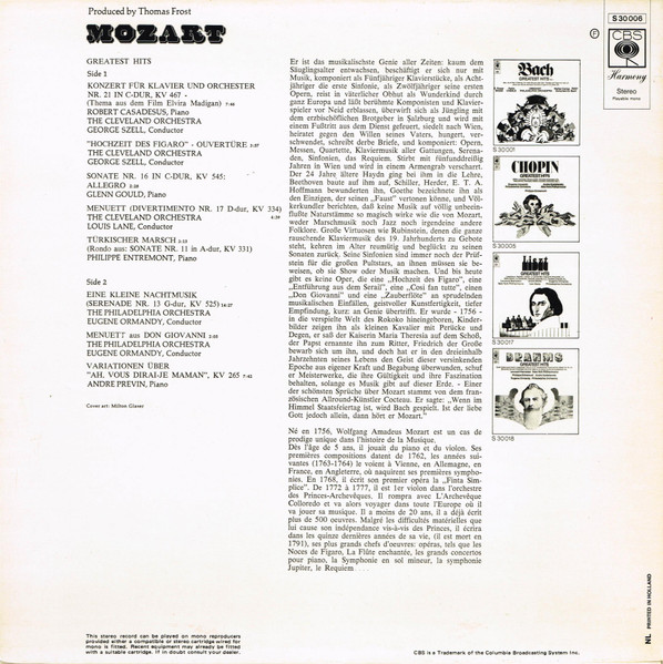 Cover zu Wolfgang Amadeus Mozart - Greatest Hits | Vinyl | Classical | Germany Schallplatten Ankauf
