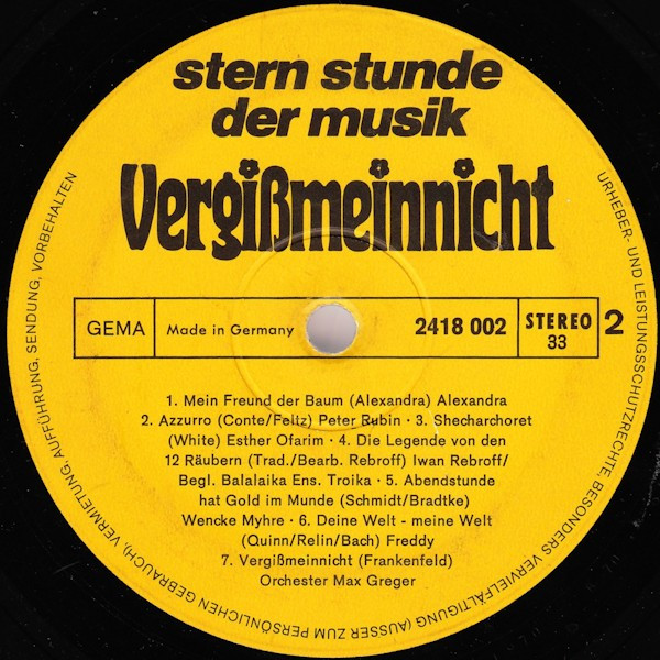 Cover zu Various - Vergißmeinnicht - Stern-Stunde Der Musik | 1970 | Vinyl | Pop | Germany