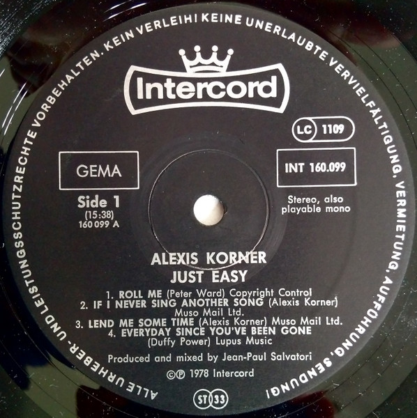 Cover zu Alexis Korner - Just Easy | 1978 | Vinyl, LP, Album, Stereo | Rock, Funk / Soul | Germany