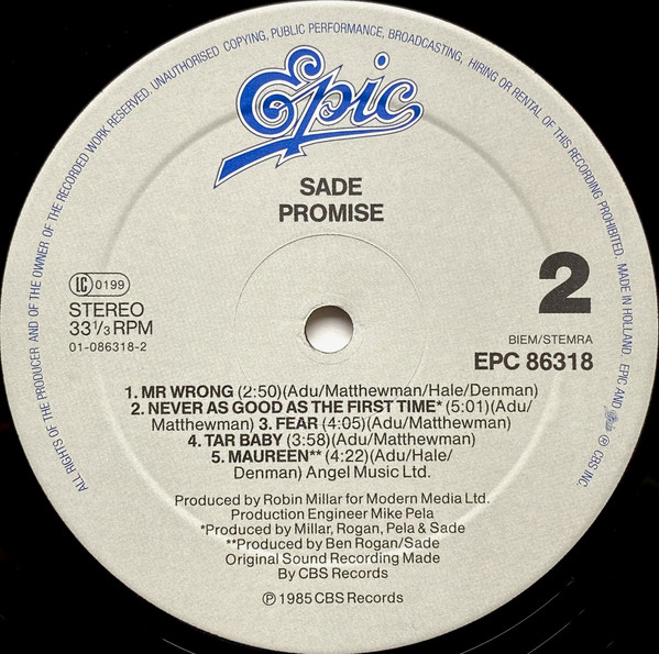 Cover zu Sade - Promise | 1985 | Vinyl, LP, Album, Stereo | Jazz, Funk / Soul | Europe