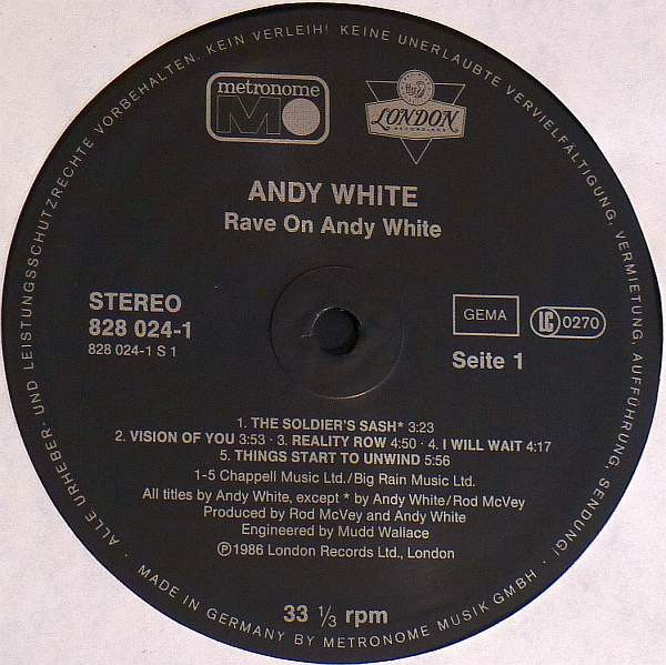 Cover zu Andy White (4) - Rave On Andy White | 1986 | Vinyl | Rock, Folk, World, & Country | Germany Schallplatten Ankauf