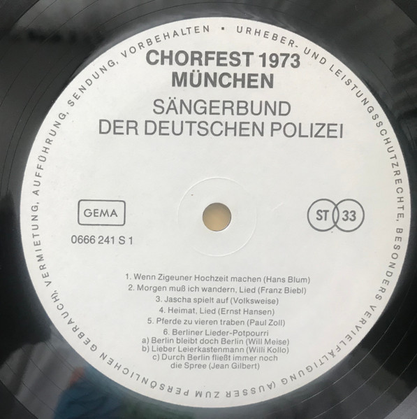 Cover zu Various - Chorfest 1973 München (Sängerbund Der Deutschen Polizei) | 1973 | Vinyl, LP | Pop, Brass & Military, Folk, World, & Country | Germany