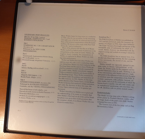 Cover zu Bruno Walter, New York Philharmonic, Wiener Philharmoniker, Kathleen Ferrier / Gustav Mahler - Symphony No. 5 / Kindertotenlieder | Vinyl | Classical | US