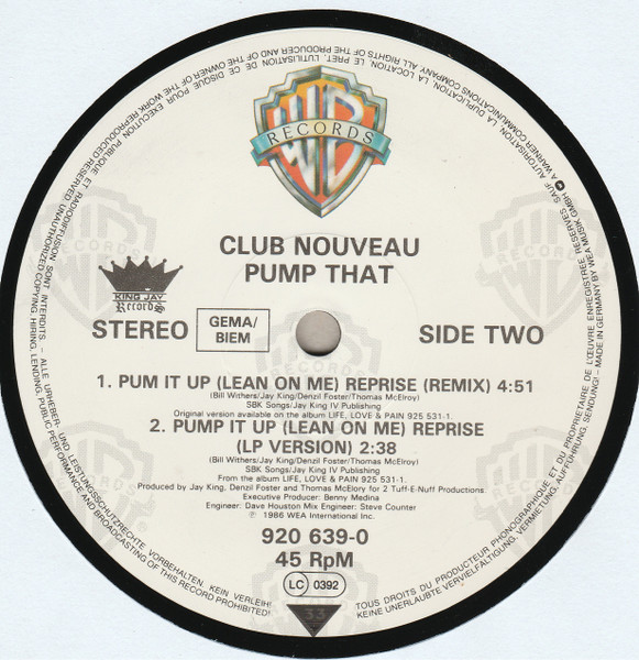 Cover zu Club Nouveau - Lean On Me | 1986 | Vinyl | Funk / Soul | Europe