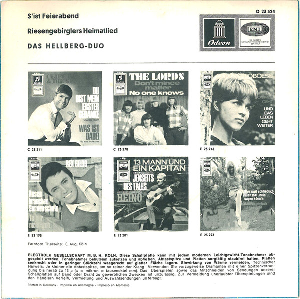 Cover zu Das Hellberg-Duo - S'ist Feierabend | 1966 | Vinyl | Pop, Folk, World, & Country | Germany Schallplatten Ankauf