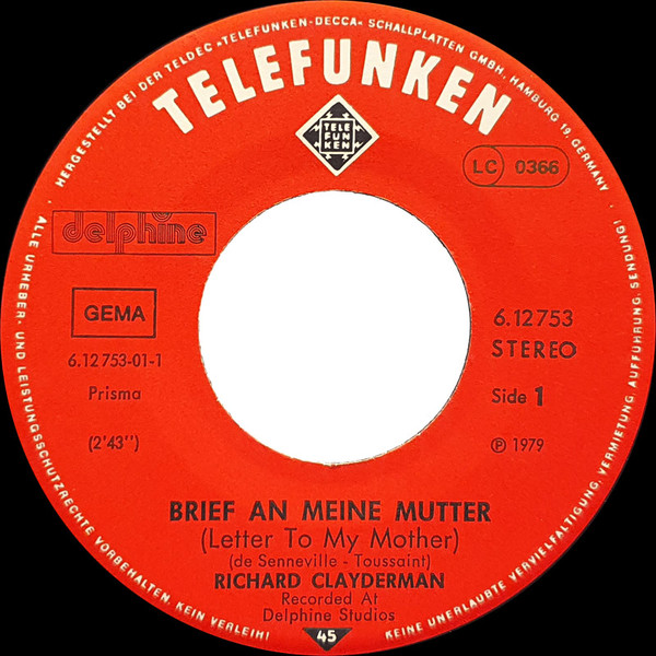 Cover zu Richard Clayderman - Brief An Meine Mutter | 1979 | Vinyl | Pop | Germany Schallplatten Ankauf