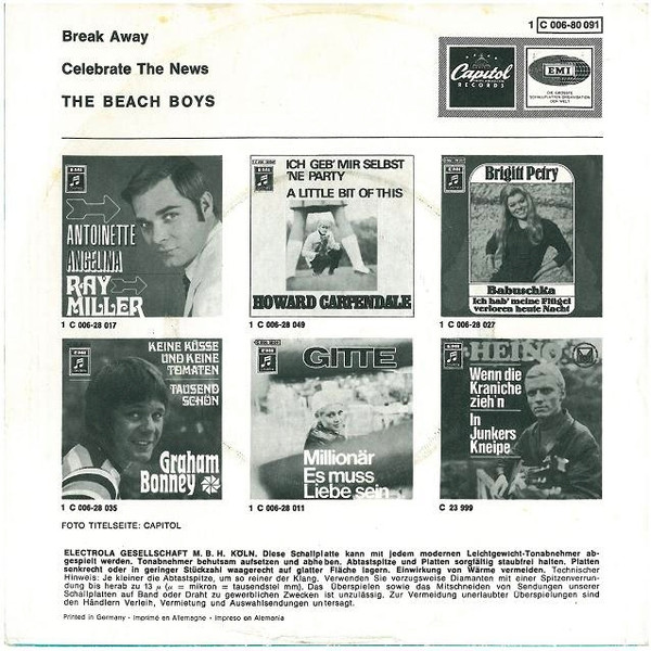 Cover zu The Beach Boys - Break Away / Celebrate The News | 1969 | Vinyl, 7