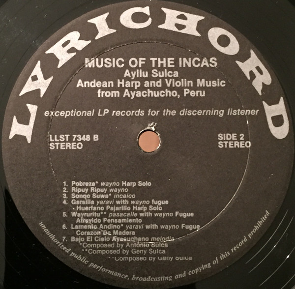 Cover zu Ayllu Sulca - Music Of The Incas | Vinyl | Latin, Folk, World, & Country | US Schallplatten Ankauf