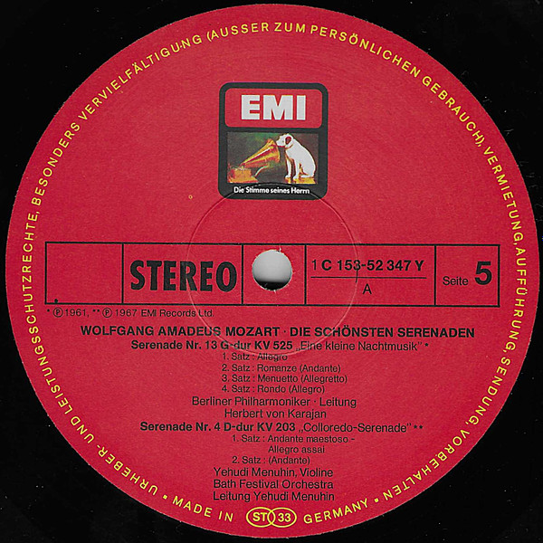 Cover zu Wolfgang Amadeus Mozart - Herbert Von Karajan, Berliner Philharmoniker · Fritz Lehan, Consortium Musicum (2) · Yehudi Menuhin, Bath Festival Orchestra - Die Schönsten Serenaden | 1978