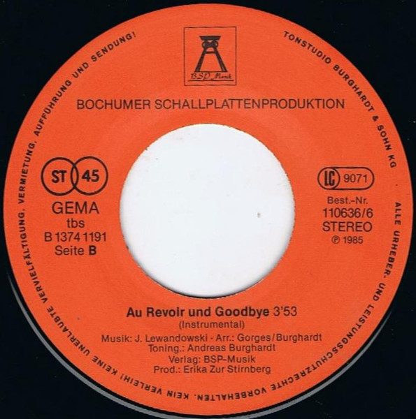 Cover zu Tony Francis (3) - Au Revoir Und Good Bye | 1985 | Vinyl | Pop | Germany