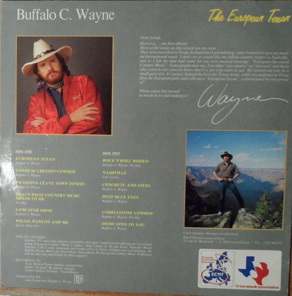 Cover zu Buffalo C. Wayne - The European Texan | 1986 | Vinyl | Folk, World, & Country | Luxembourg Schallplatten Ankauf