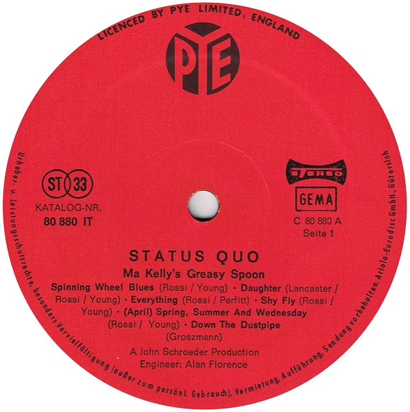 Cover zu Status Quo - Ma Kelly's Greasy Spoon | 1970 | Vinyl, LP, Album | Rock | Germany Schallplatten Ankauf