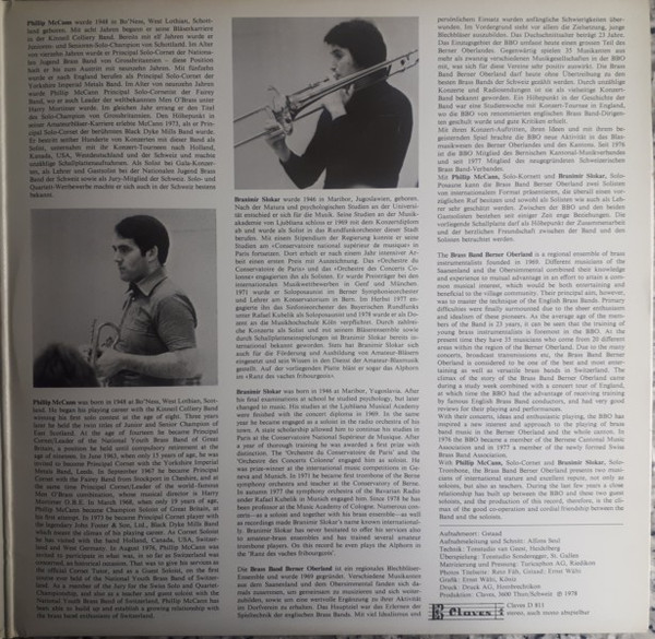 Cover zu Brass Band Berner Oberland Conductor Markus S. Bach Guest Soloists Phillip McCann, Branimir Slokar - Brass Band Berner Oberland | 1978 | Vinyl | Jazz, Brass & Military | Switzerland
