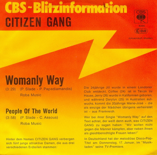 Cover zu Citizen Gang - Womanly Way | 1979 | Vinyl, 7