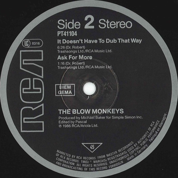 Cover zu The Blow Monkeys - It Doesn't Have To Be This Way | 1986 | Vinyl | Rock, Pop | Europe