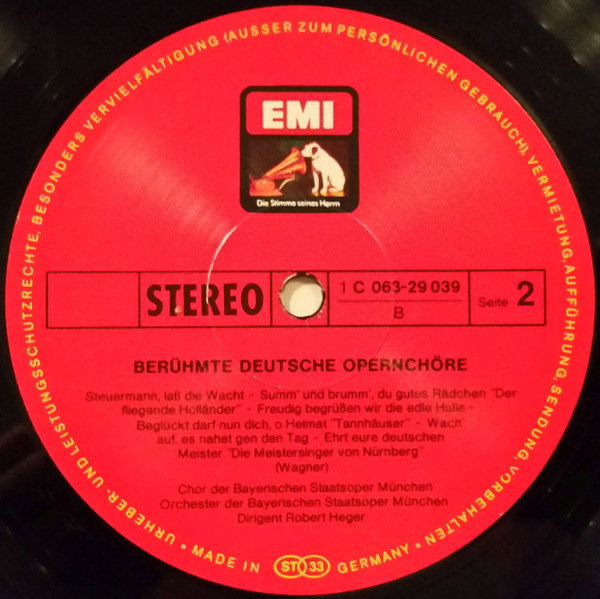 Cover zu Chor Der Bayerischen Staatsoper, Bayerisches Staatsorchester, Robert Heger - Berühmte Deutsche Opernchöre | Vinyl | Classical | Germany
