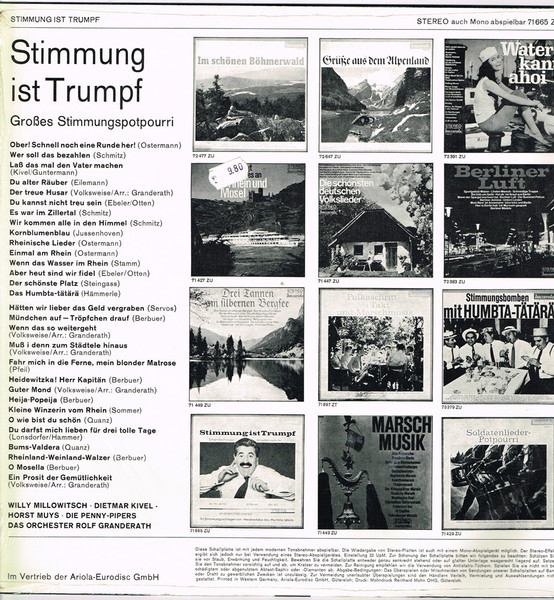 Cover zu Willy Millowitsch, Dietmar Kivel, Horst Muys, Die Penny-Pipers, Chor Rolf Granderath Und Orchester Rolf Granderath - Stimmung Ist Trumpf - Großes Stimmungspotpourri | Vinyl | Pop | Germany Schallplatten Ankauf