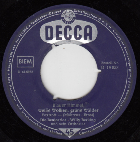 Cover zu Anni Und Gerda / Die Benicarlos - Komm Doch Wieder / Blauer Himmel, Weiße Wolken, Grüne Wälder | 1957 | Vinyl | Pop | Germany Schallplatten Ankauf