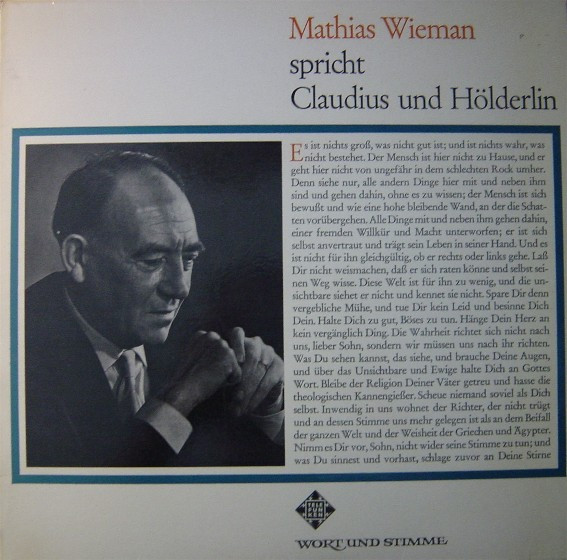 Bild Mathias Wieman – Spricht Claudius Und Hölderlin | Vinyl, LP, Mono | Non-Music | Germany Schallplatten Ankauf
