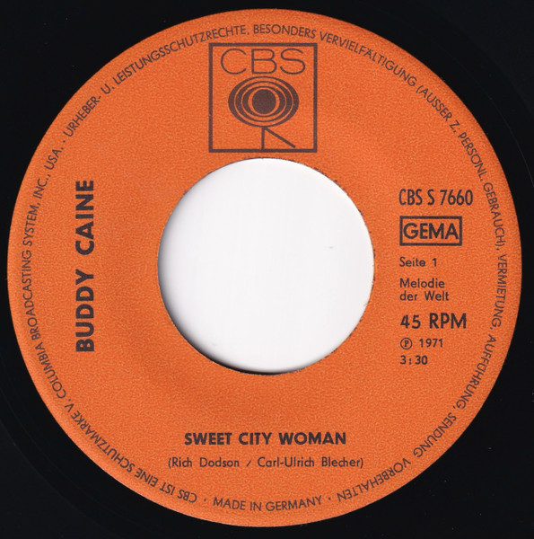 Cover zu Buddy Caine - Sweet City Woman | 1971 | Vinyl | Pop | Germany Schallplatten Ankauf