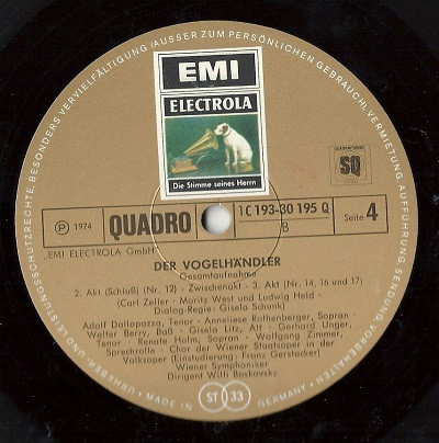 Cover zu Carl Zeller - Der Vogelhändler | 1974 | Vinyl | Classical | Germany