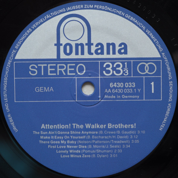 Cover zu The Walker Brothers - Attention! The Walker Brothers! | 1973 | Vinyl | Rock, Pop | Germany