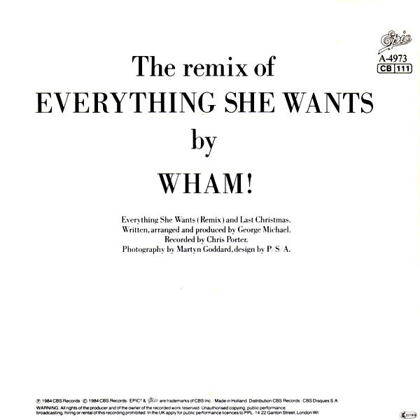Cover zu Wham! - Everything She Wants (Remix) / Last Christmas | 1984 | Vinyl | Electronic, Pop | Europe