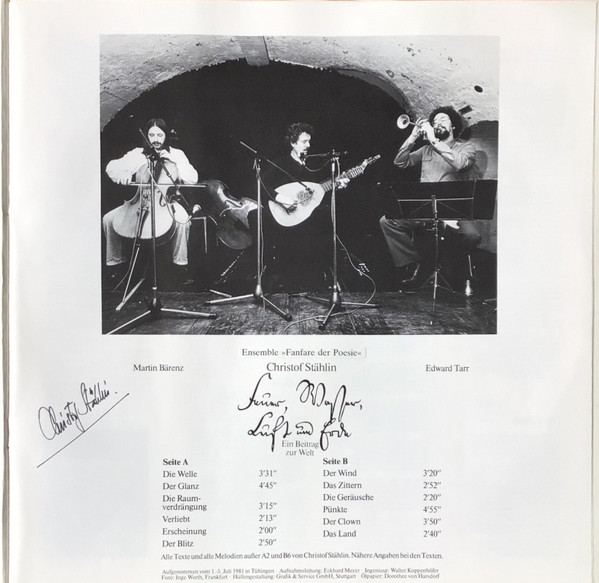 Cover zu Christof Stählin, Die Fanfare Der Poesie - Feuer, Wasser, Luft Und Erde - Ein Beitrag Zur Welt | 1981 | Vinyl | Jazz, Folk, World, & Country | Germany
