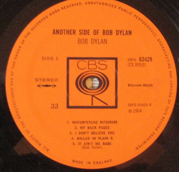 Cover zu Bob Dylan - Another Side Of Bob Dylan | 1965 | Vinyl | Folk, World, & Country | UK Schallplatten Ankauf